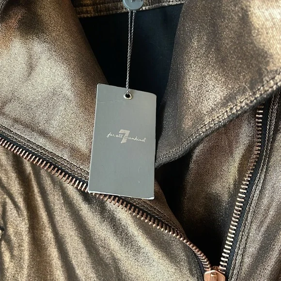NWT Seven for all Mankind Gold Metallic Jean Motorcycle Jacket - Picture 2 of 9